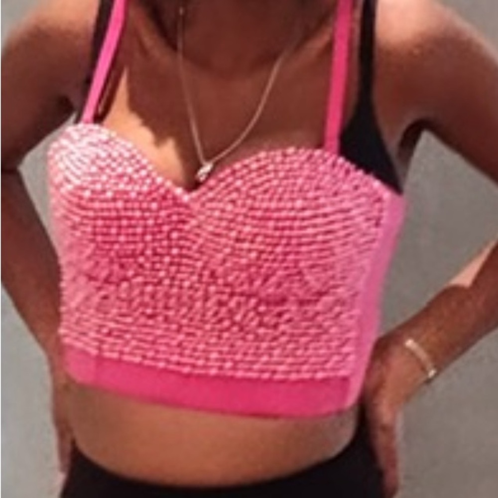 Pink Beaded Crop Top